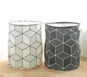 folding collapsible black printing canvas cloth laundry basket with handle