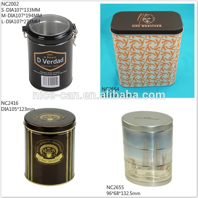 Food Grade Round Empty Metal canister Tea Can/Coffee Tin Box/Tin Container Box Metal Tea with Double Tin Hasp