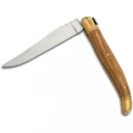 France Camping Laguiole folding knife with Olive Wood handle cutlery, foldable laguiole pocket knife leather sheath