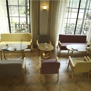 French elegant fresh style restaurant chair wooden sofa fabric cafe restaurant furniture