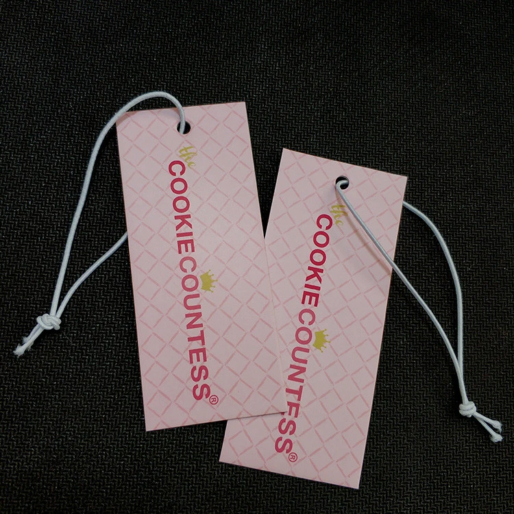 Full color printing clothing tags custom for clothing with elastic string
