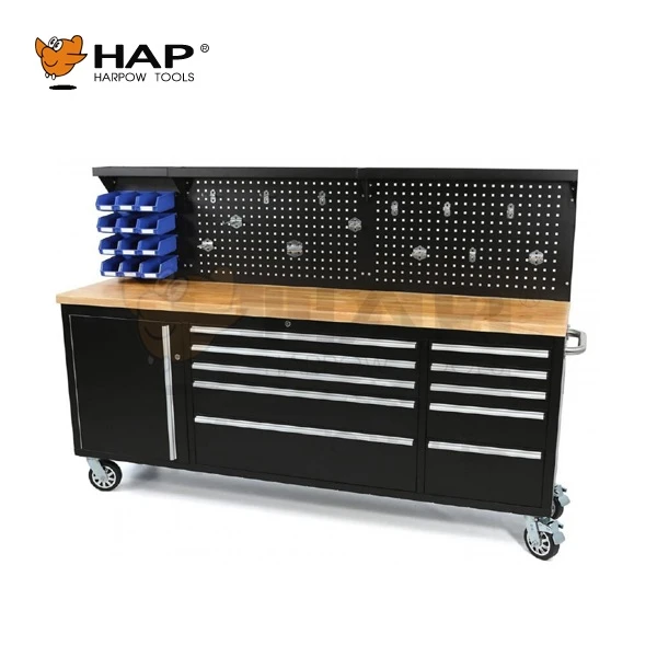 Garage Storage Heavy Duty Tool Cabinet With Wooden Worktop