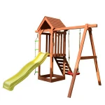 garden outdoor wooden kids swing and slide with plastic accessories