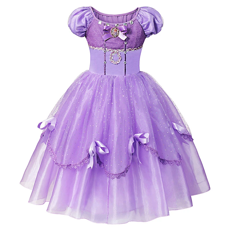 Girls Princess Sofia Dress Cosplay Costume Kids Sequins Layered Deluxe Gown Child Carnival Halloween Party Fancy Dress up