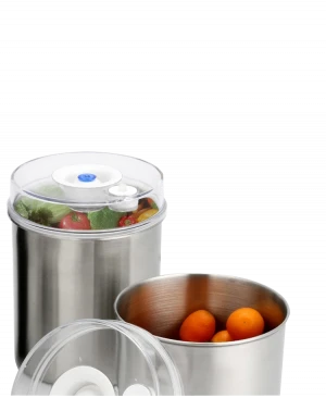 Hand pumpable food Storage Containers Vacuum&Air tight round stainless steel storage cylinders