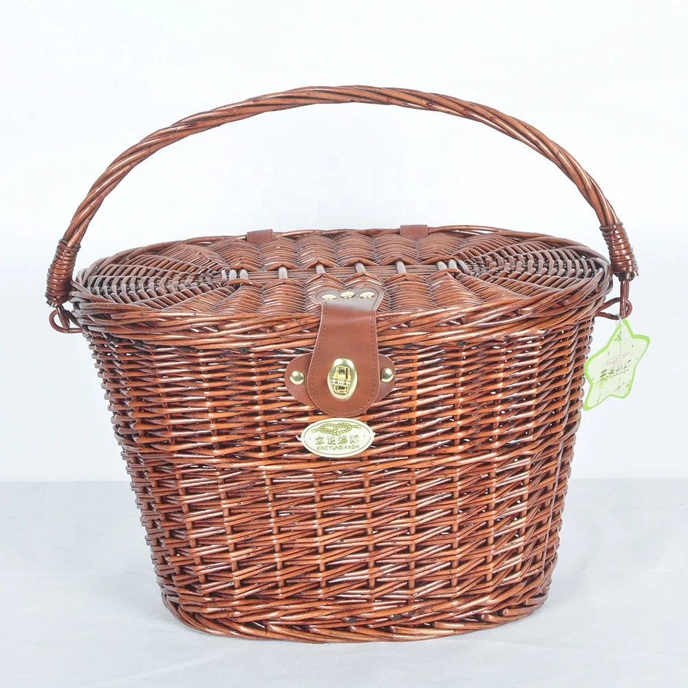 Handmade Natural Portable wicker bicycle picnic Basket