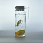 High borosilicate heat resistant hand carved glass pitcher 1L custom logo printed glass water jug with lid