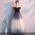 High Quality A word Shoulder Gradient Ramp  Vestidos Fiestas Largos  Women Formal Gown Evening Dress