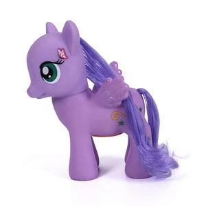 High quality beautiful long hair 18cm tall horse toy and colorful  unicorn plastic toy figure