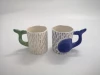 High quality daily office use green mug with the whale tail handle for drinking