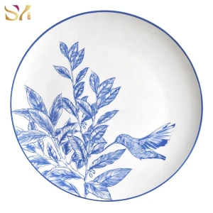 High quality fine bone china dinnerware, blue and white catering dinner plates