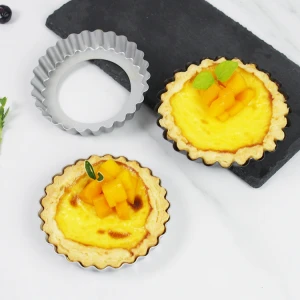 High Quality live bottom Round Non-Stick Carbon Steel 4inch removable Tart Pizza Pie Quiche Pan