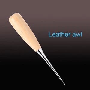 High Quality Professional Leather Wood Handle Awl Tools For Leathercraft Stitching DIY Sewing Tools 1pc