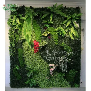 High quality tropical plants artificial plastic ferns crepe flowers hang orchid vertical plant green wall wedding decoration