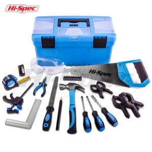 Hispec 28pc Home DIY Metal Kids Real Tool Set Tool Box with Real Hand Tools Accessories Eye Protection