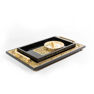 Home Restuant and Hotel Decoration Wooden Rectangle Gold Lacquer Wooden Tray Wooden Gift Craft