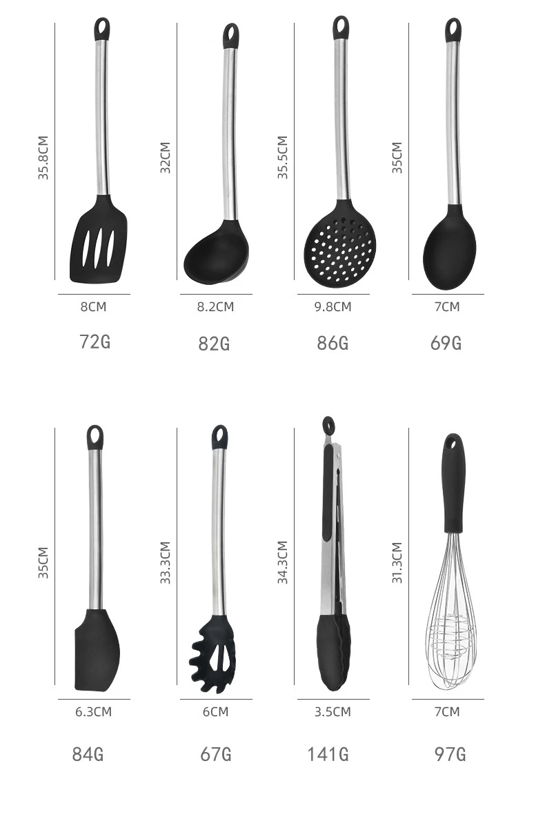 Hot Sale 9 Pcs Silicone Cooking Utensils Set With Stainless Steel Handle Non Stick Cooking Utensils