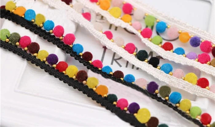 Hot Sale Mixed Color Beaded Pom Pom Tassel Fringe Trimming for Clothing Accessories