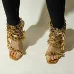 hot sale new design 2021  gold heels women high heel shoes rope sandals heels  meet different needs