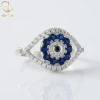 Hot Selling Blue Sapphire Eye Real Natural Diamond Engagement Ring Sapphire Halo Wedding Ring 14k Solid Gold Eye Ring