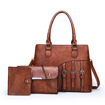 Hot selling vintage pu tote shoulder bag large ladies leather 3 in 1 handbags