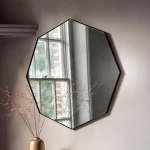 hotel bathroom octagon stainless steel frame black metal wall mirror