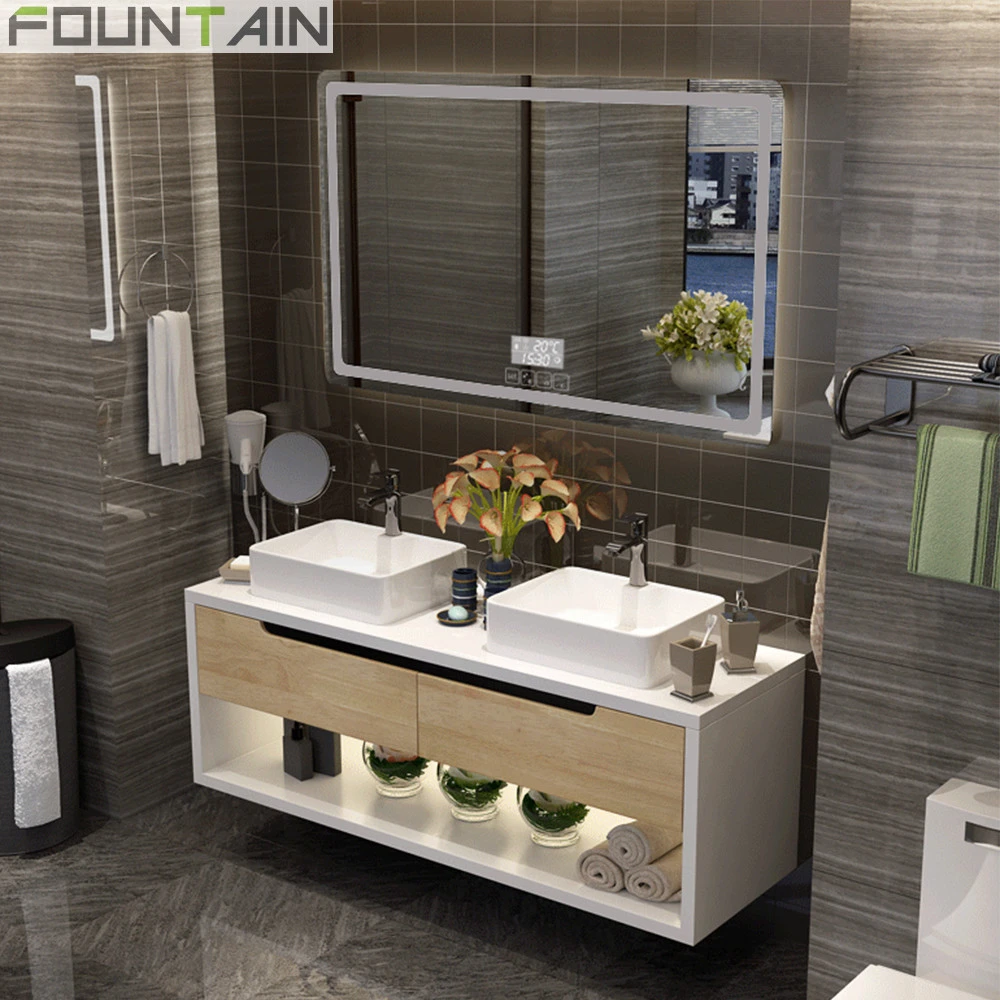 Hotel Project Modern Wall Bathroom Furniture Cabinet Bathroom Wash Basin Model PVC MDF PLYWOOD Bathroom Vanity