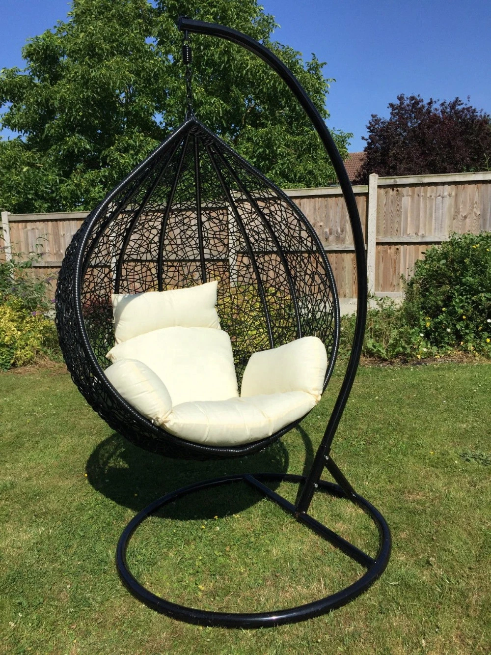 Indoor or Outdoor BLACK Rattan swing chair Garden Patio Furniture