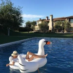 Inflation Pool Float Giant white black gold swan