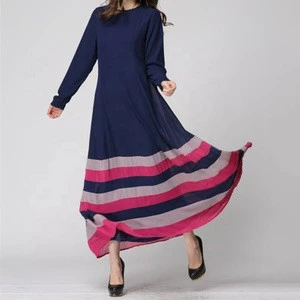 Islamic clothing printed striped dresses women long sleeve middle eastern dresses