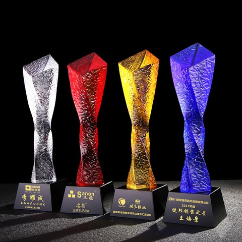 Buy K9 Glass Blue Wedding Gift For Guests Crystal Pillar Trophy from ...