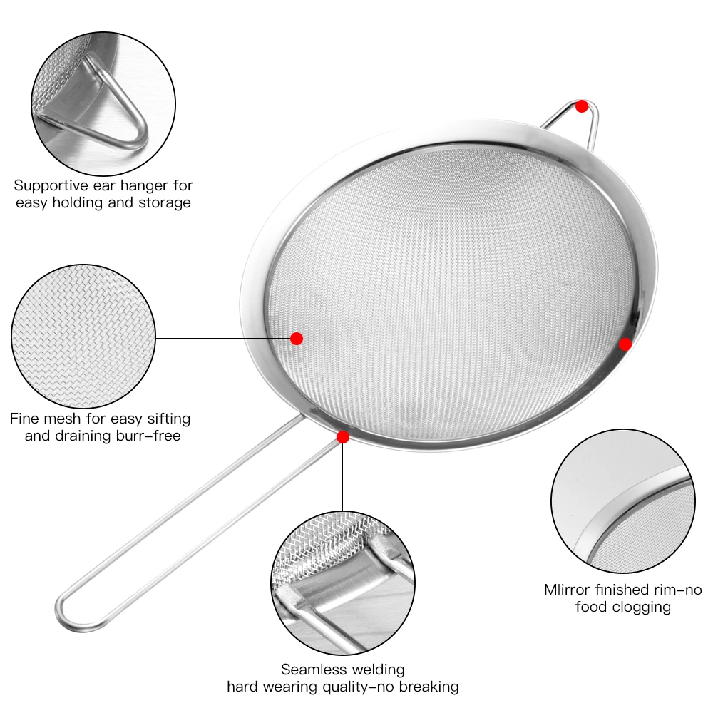 Kitchen Tool 10 cm Stainless Steel Mesh Strainers Silver Sieve Cooking Oil Metal Strainer colander with Handle