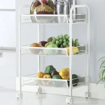 Kitchen Vegetable Spice Storage Stand Rolling Metal Mesh 3-Tier Kitchen Cart