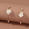 korean New diamond Long Chain Tassel Nature Freshwater Pearl Flower Hoop Earrings Woman Jewelry