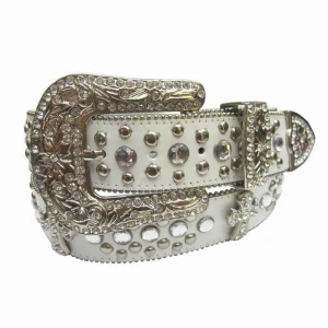 Ladies western stylish acrhlic rhinestone belt with metal crosses and side metal bead chain