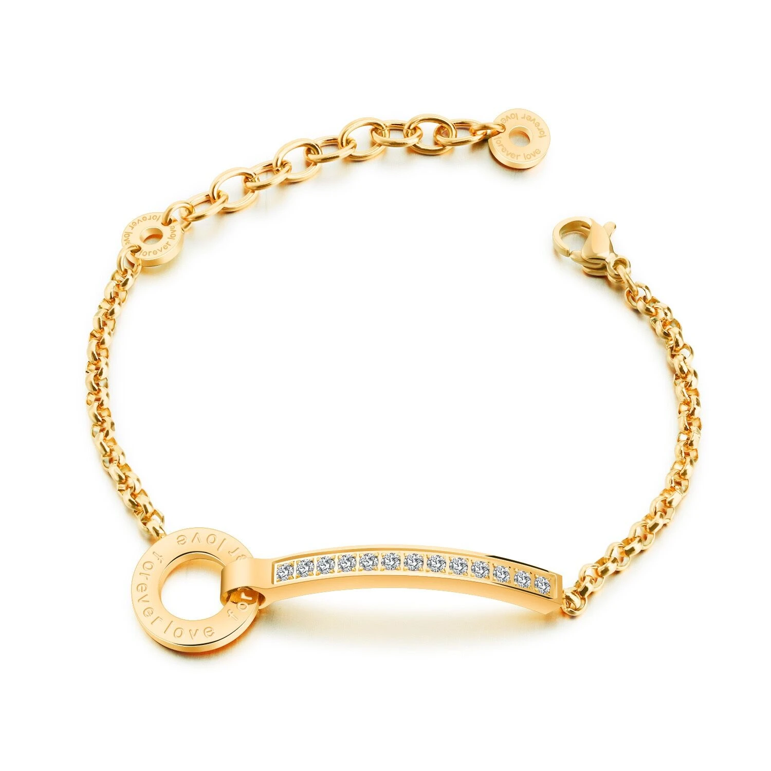 Latest Design Round Lettering Circle Zirconia Accessories Women Bracelet