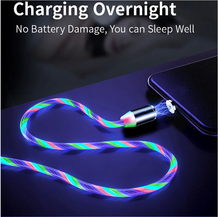 Lifetime Warranty LED Flowing Mobile Phone Charging Magnetic USB Cable