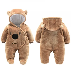 Long Sleeve Baby Boy Girl Fleece Cotton Rompers Cartoon Footed Animal Baby Romper Autumn Winter Hooded Baby Clothes Jumpsuit