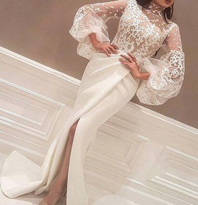 Long Sleeve Prom Dress 2017 High Neck Lace Arabic Style Evening Dress kimjoed001
