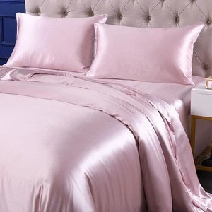 luxury 100% Pure Silk Bedding Set for 2 pillow cases 1 duvet cover 1 flat sheet in 19mm  Pink OEKO TEX  Silk Sheets