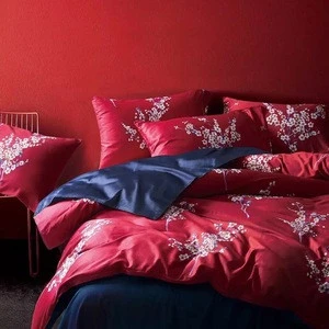 Luxury 60s 100% cotton satin fabric red bedding set bed sheet