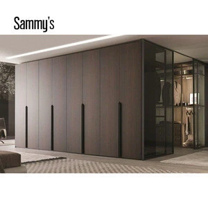 Luxury New Style Dark Wooden Veneer Modern Bedroom Wardrobe with Smart Fingerprint Safe Box