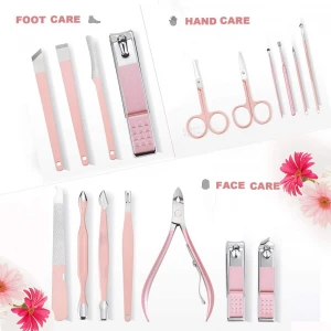 Manicure Pedicure set,Grooming Kit-Stainless Steel Sharp Splash Proof Nail Clippers Set 18 in 1 Travel case-Facial and Nail Care