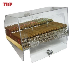 Manufacturer 75pcs Cigar 3 Bins Clear Acrylic Humidor Display Box with Hygrometer Bar, Hotel and Shop Individually Box Packed