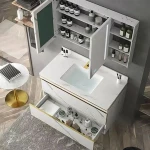 Meiyani Solid Wood Furniture Set Marble Top Floating Bathroom Sink Cabinet Vanity