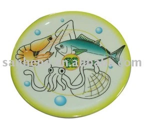 melamine sushi dishes plate Round shape serving tray printing fish seafood