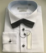 Mens plain white slim fit pleated tuxedo wedding shirts with bow tie