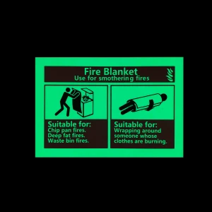 Metal Fire Equipment Sign Glow in Dark 8H PVC Photoluminescent Safe Fire Blanket Information Sign