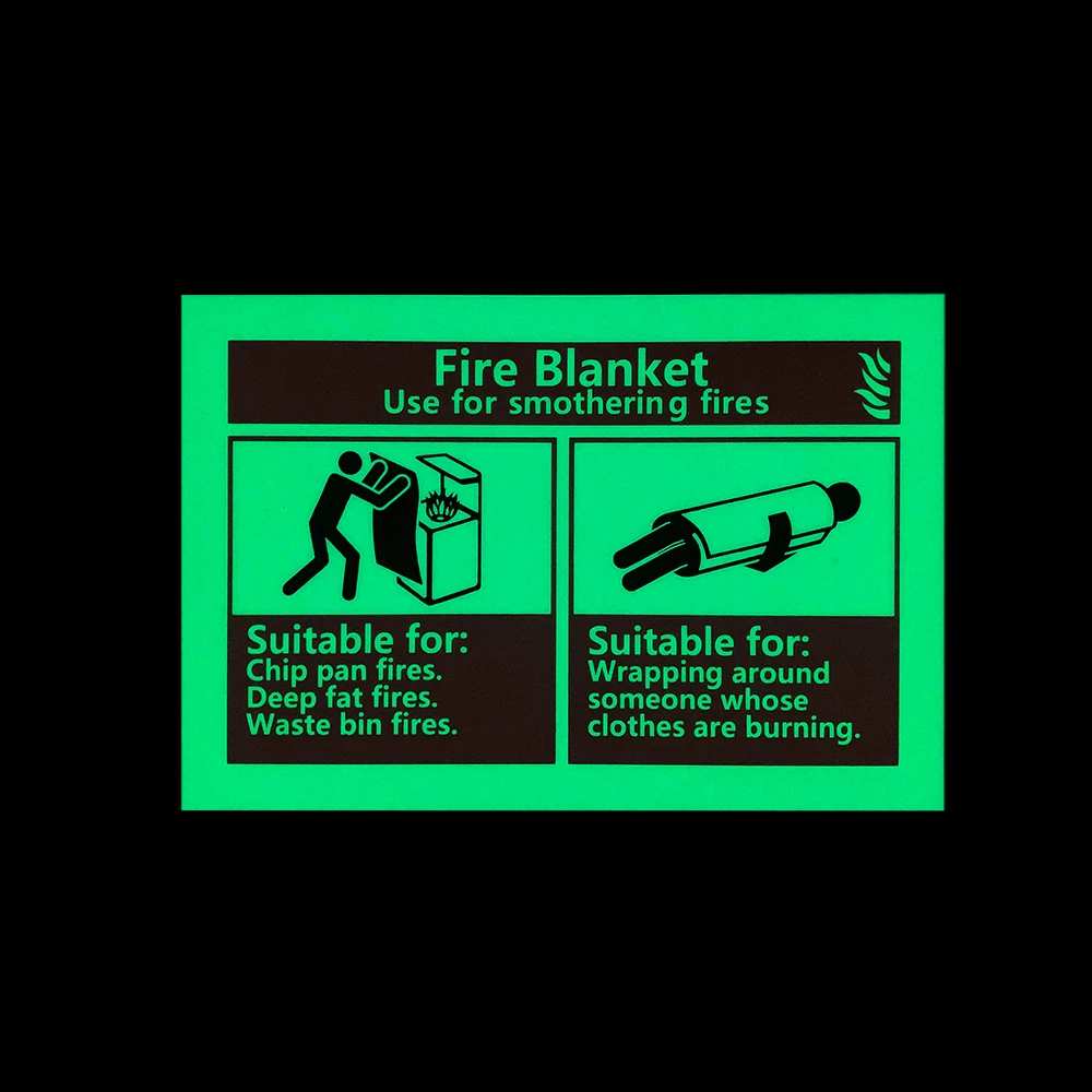 Metal Fire Equipment Sign Glow in Dark 8H PVC Photoluminescent Safe Fire Blanket Information Sign