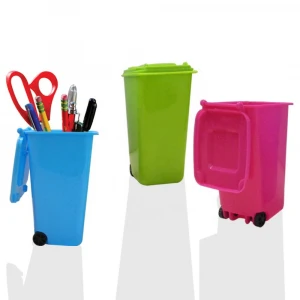 Mini Wheelie Trash Can Storage Bin Desktop Organizer Pen Pencil Cup, Creative Dust Bin School Supplies Holder